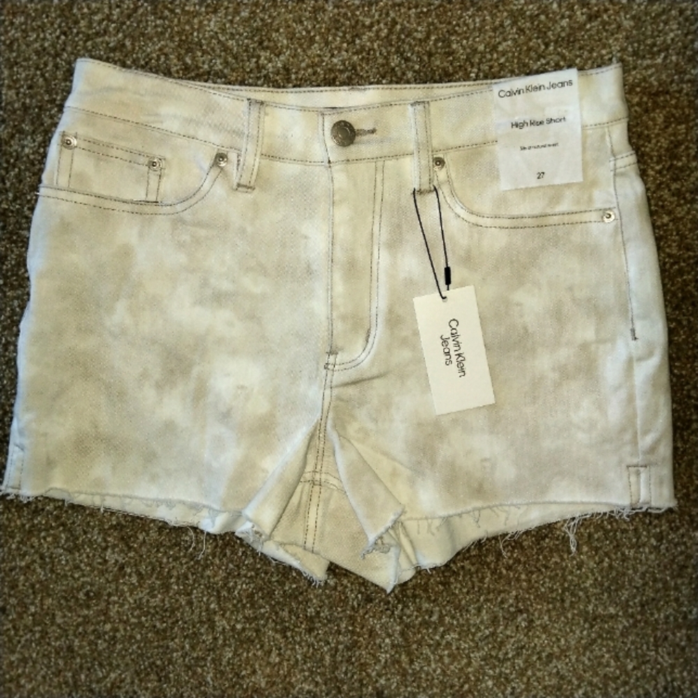 NWT 27 4 Calvin Klein Jeans Tan Tie-Dye Cut-Off Denim Jean Shorts NEW
